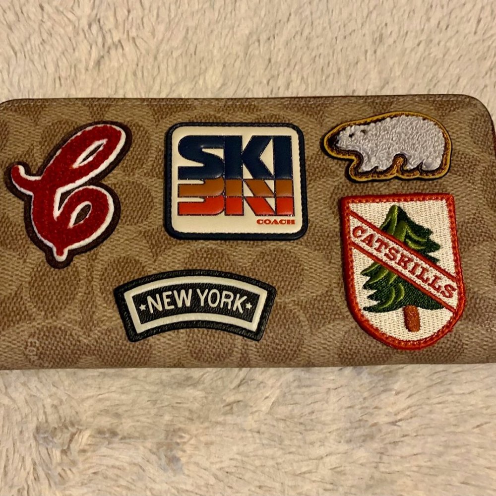 Coach Accordion Zip Wallet with ski patches